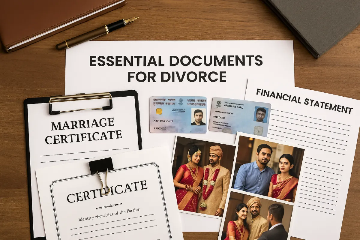 Marriage certificate, ID proof, and financial documents required to file for divorce in Bangalore