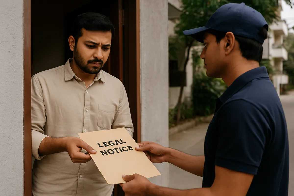 Indian man receiving legal notice related to divorce process in Bangalore at his doorstep