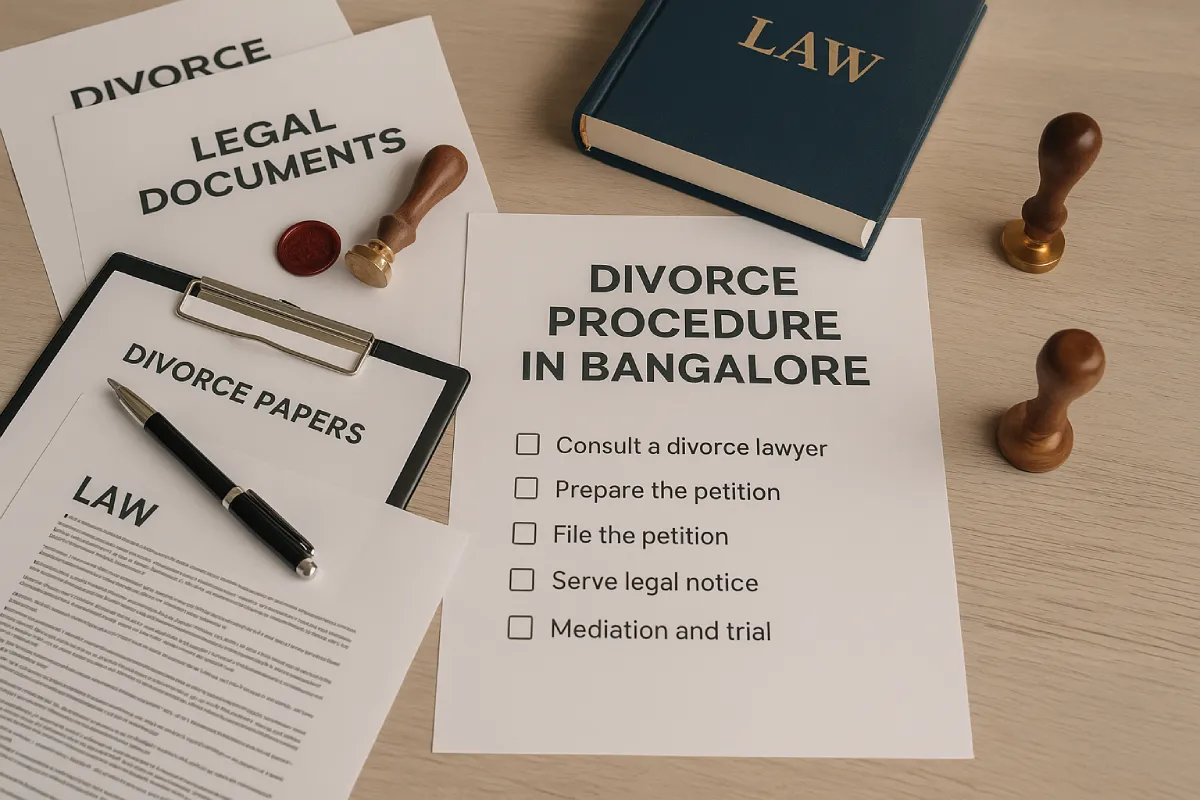 Checklist of the divorce process in Bangalore showing steps on how to file for divorce in India