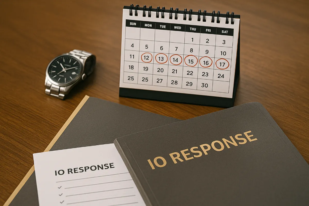 Calendar with circled dates and IO response file to unfreeze a bank account from cybercrime