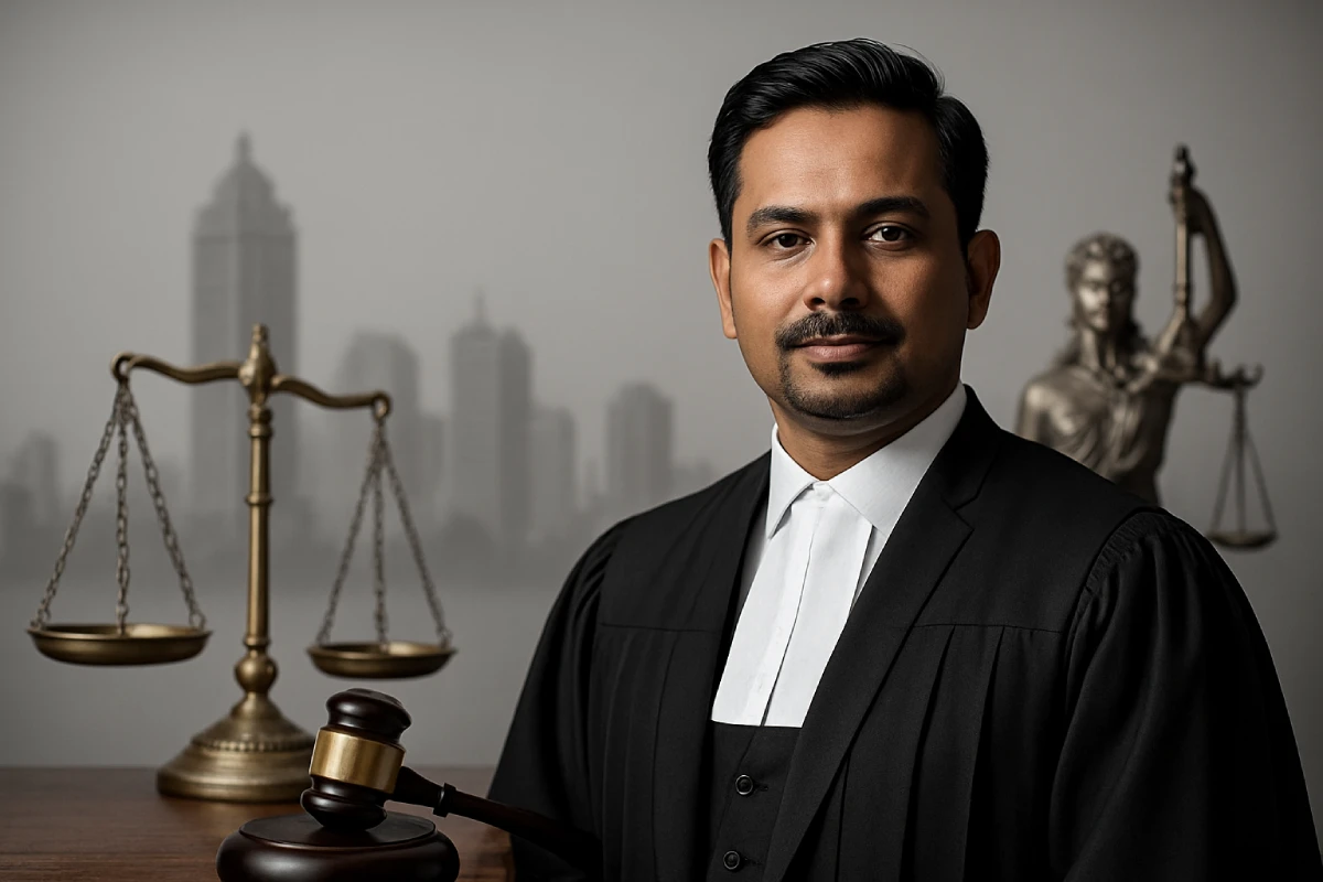 Advocate Ravikumar of Prashastha Legal, criminal lawyer in Bangalore, with gavel and scales