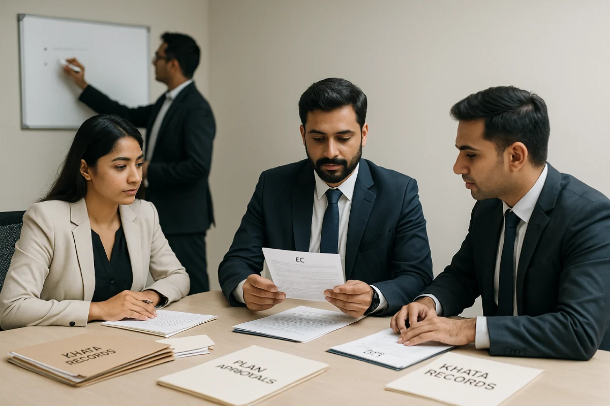 Property lawyers team verifying EC, khata and plan approvals in Bangalore