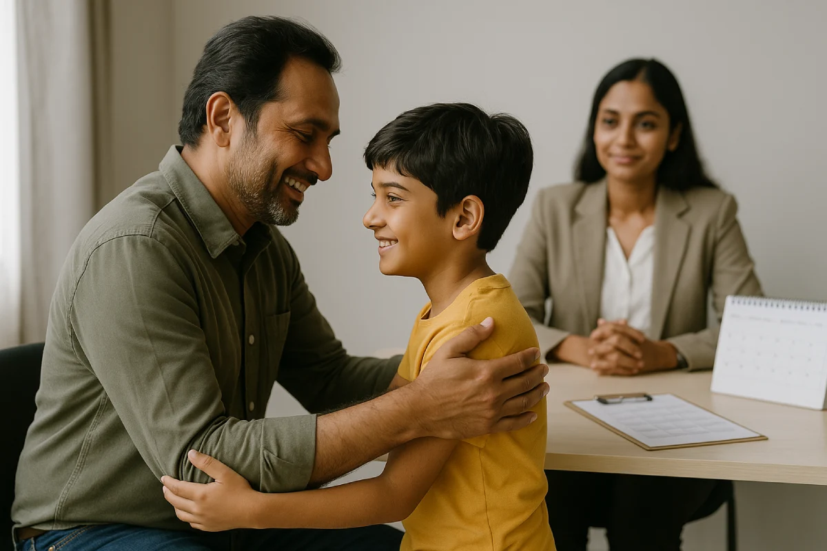 Visitation Rights in India: non-custodial parent greeting child with mediator