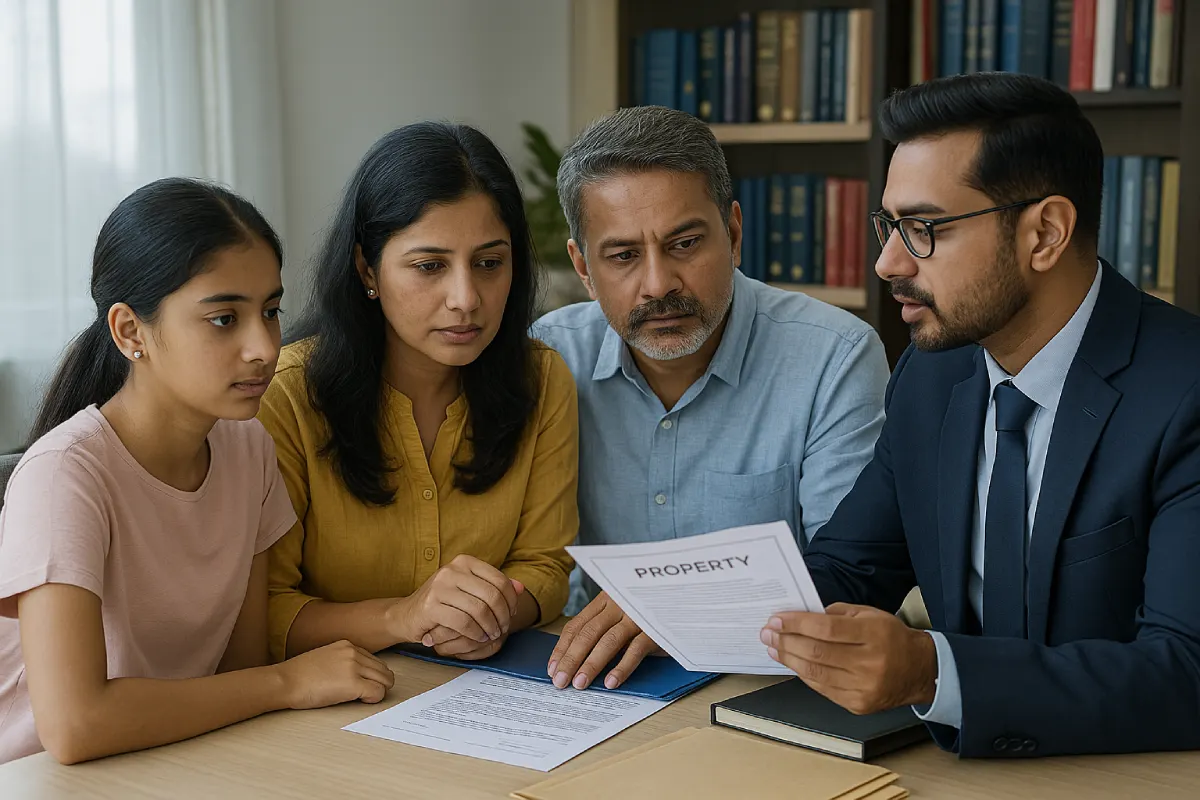 Indian family consulting property lawyer about transfer of joint property on death