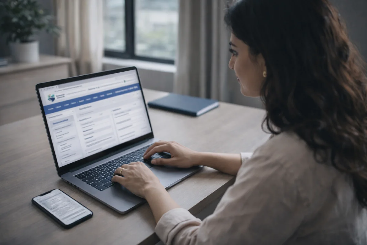 Difference Between A Khata and B Khata in Bangalore Indian woman accessing e-Khata online on laptop and phone in Bangalore