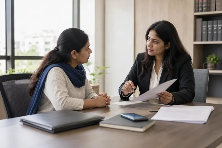 Woman seeking domestic violence protection from an Indian lawyer